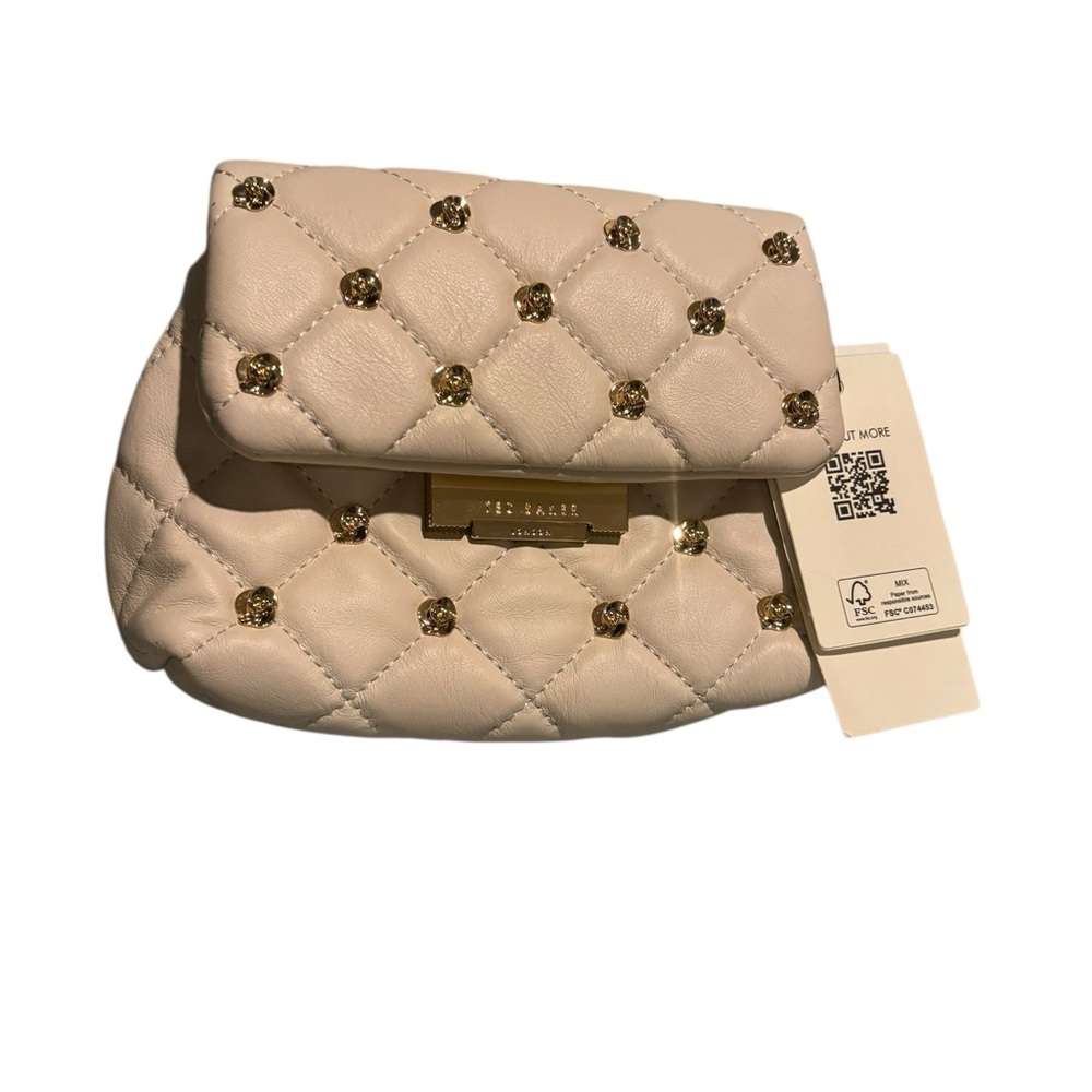 Ted Baker Ginn Quilted Cream Clutch with Gold Accents full Leather👛🎒